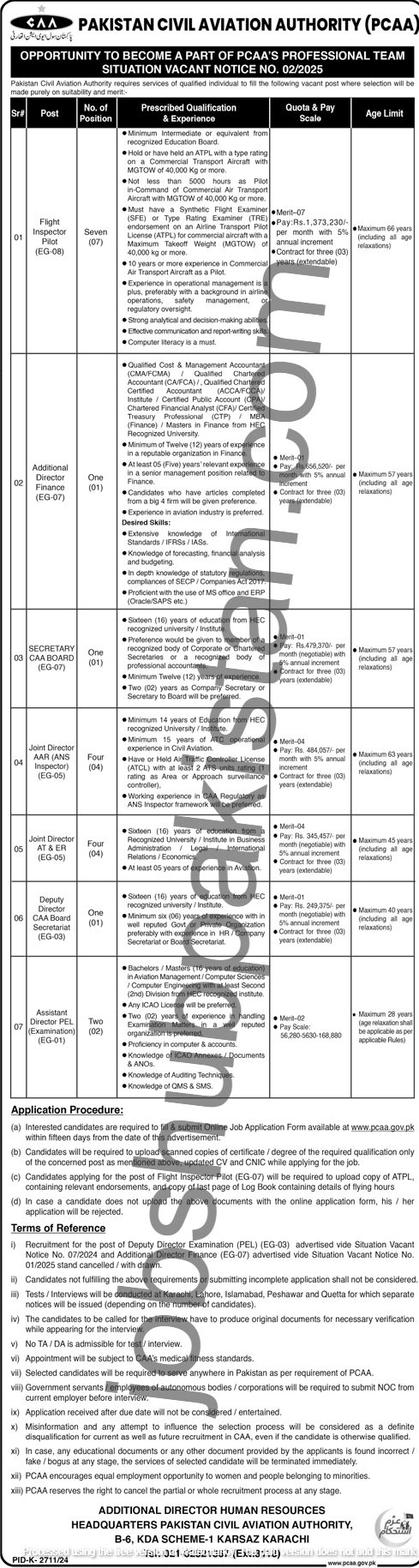 pakistan civil aviation authority jobs march 2025