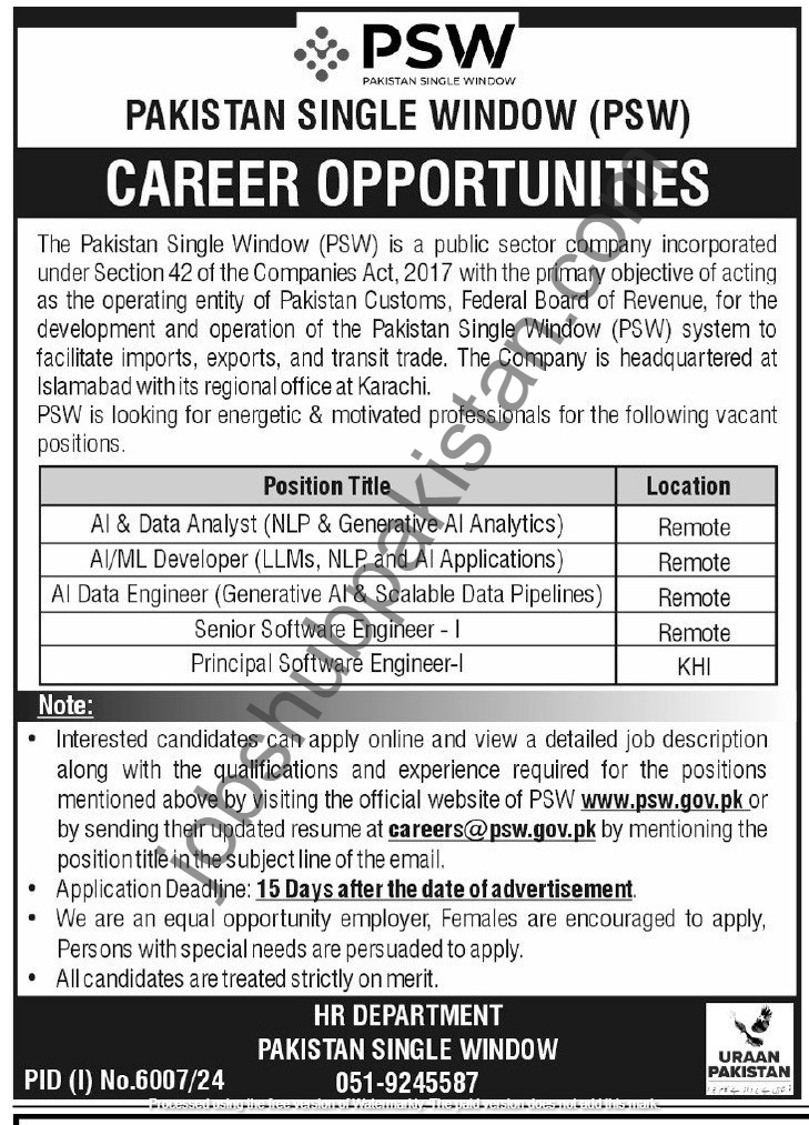 pakistan single window jobs march 2025